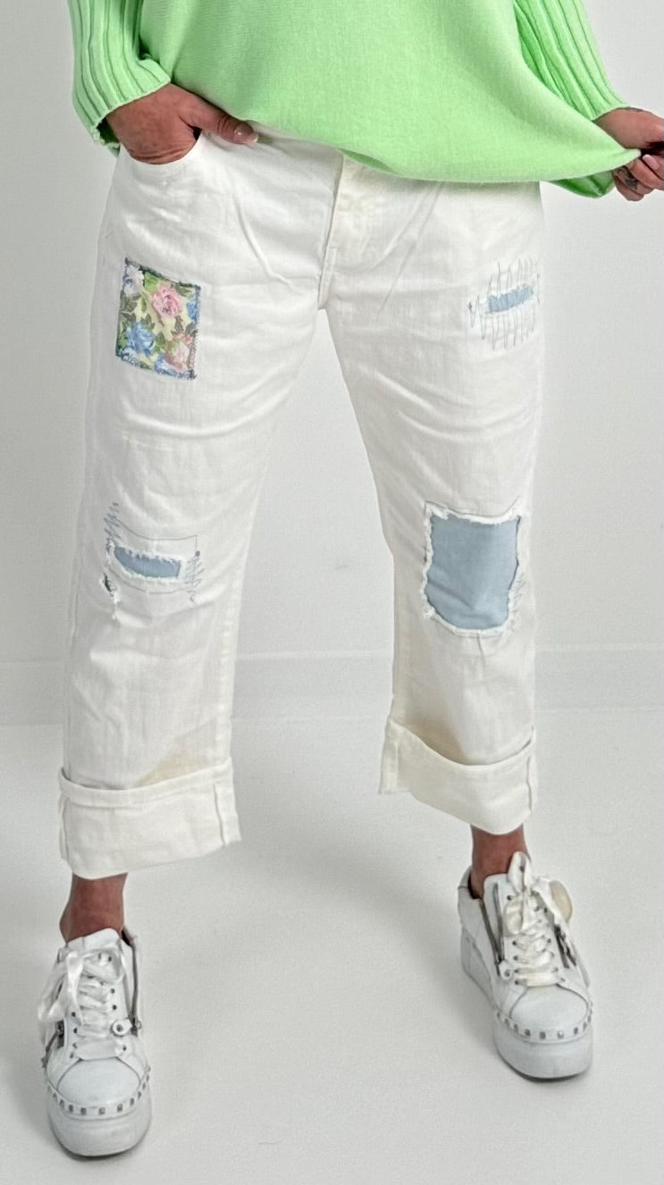 Culottejeans model "Flower" - wit