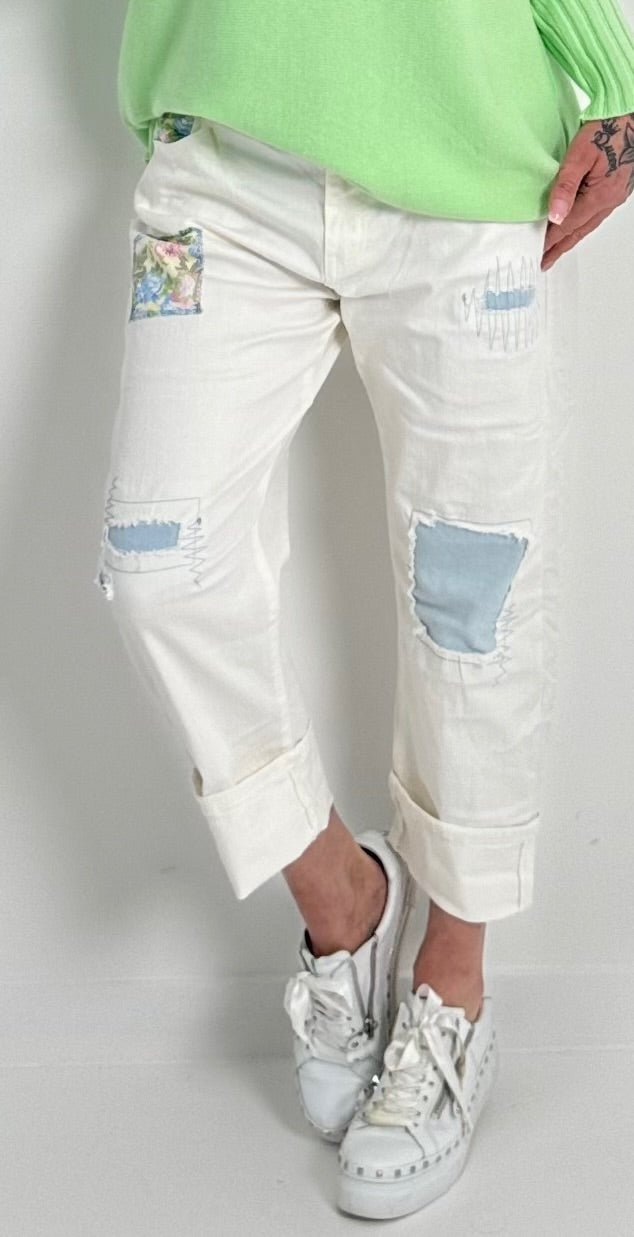 Culottejeans model "Flower" - wit