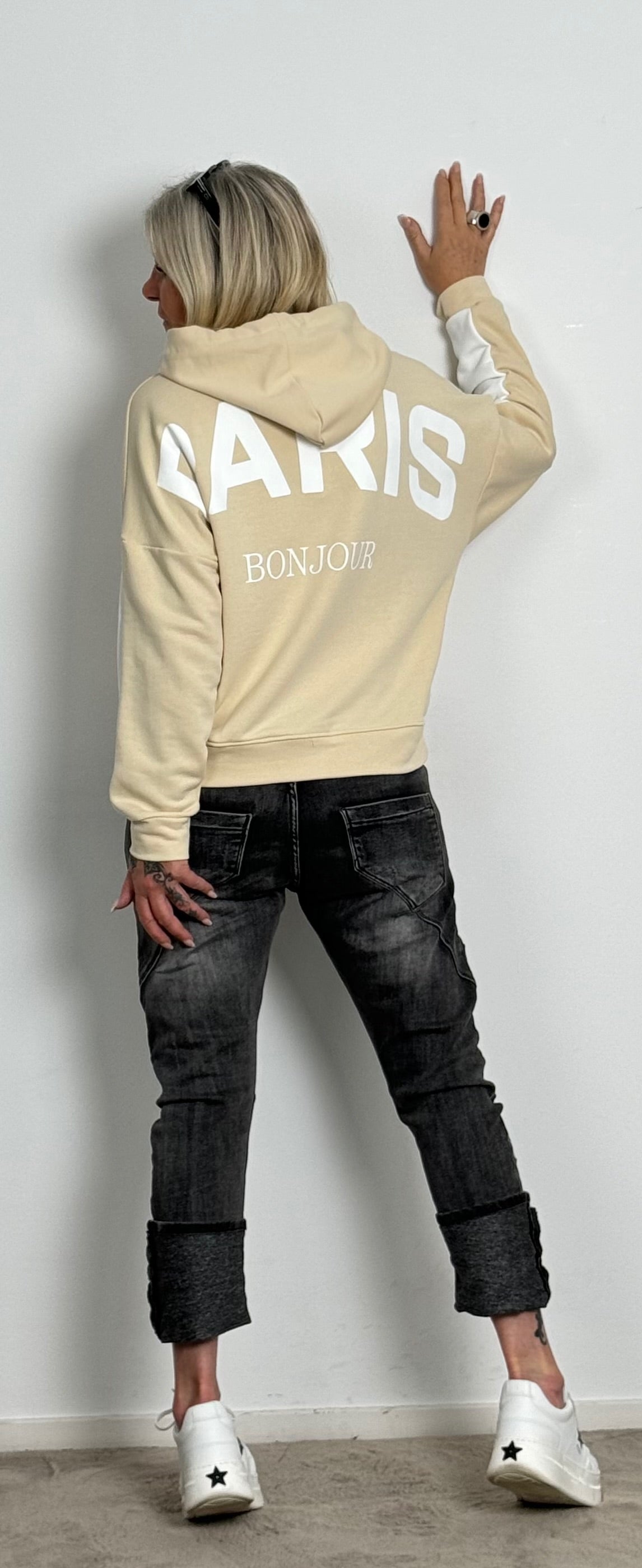 Hoodie "PARIS" - beige-weiss