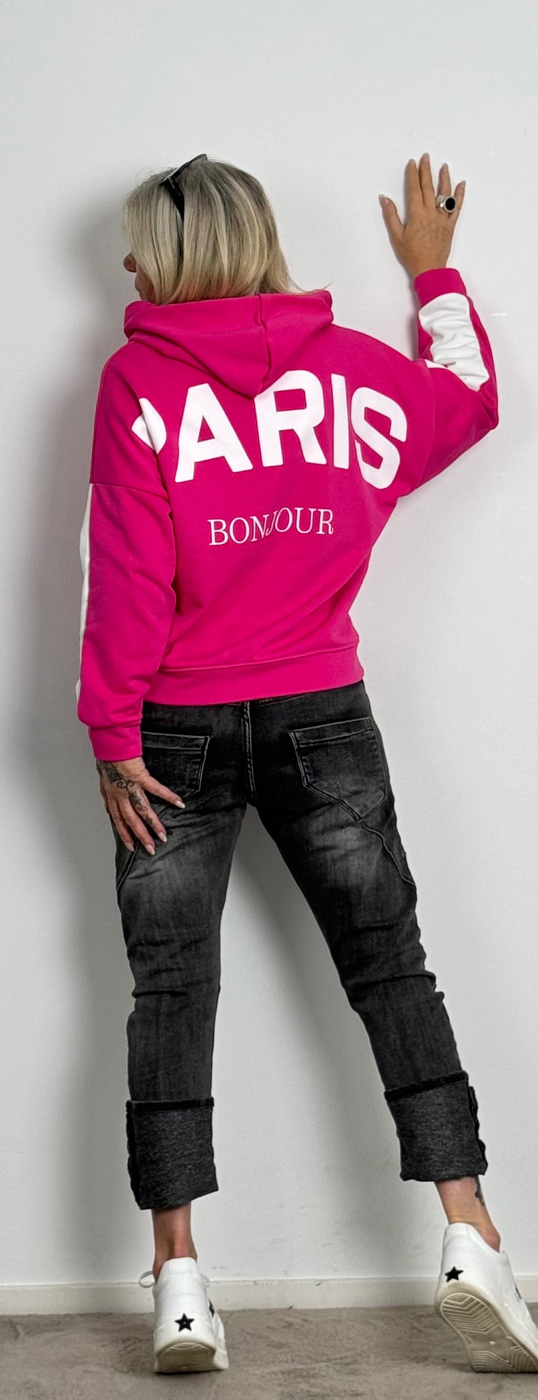 Hoodie "PARIS" - pink-weiss