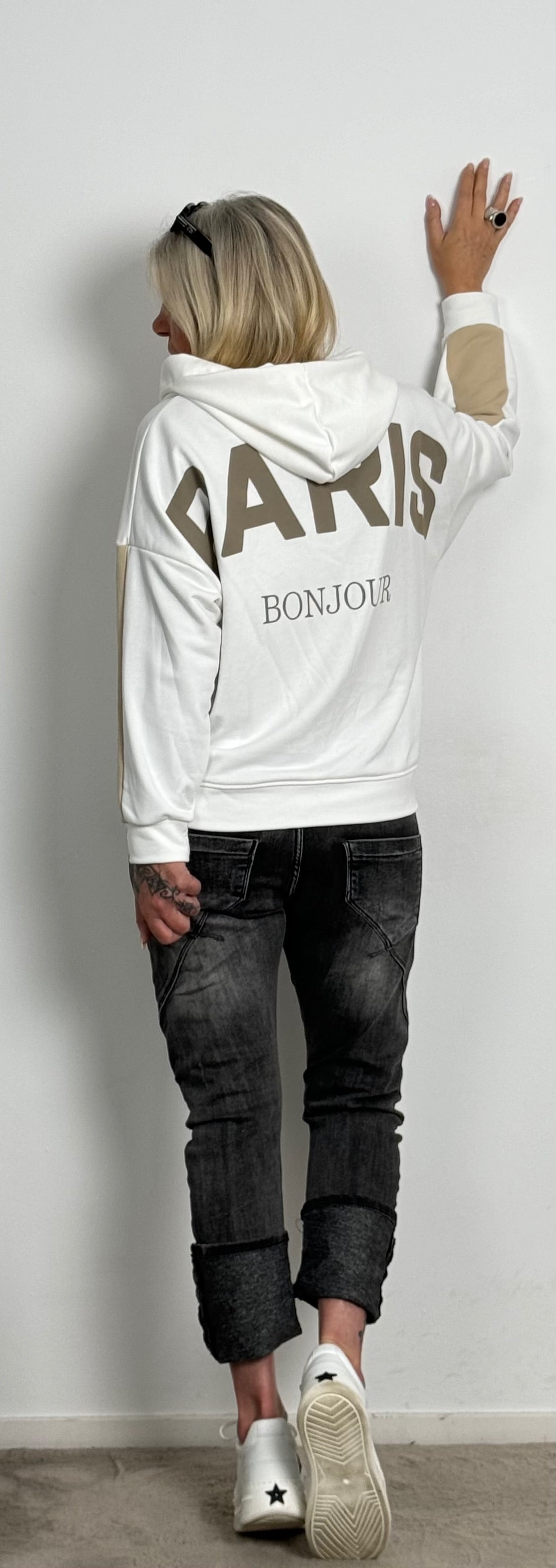 Hoodie "PARIS" - white-taupe