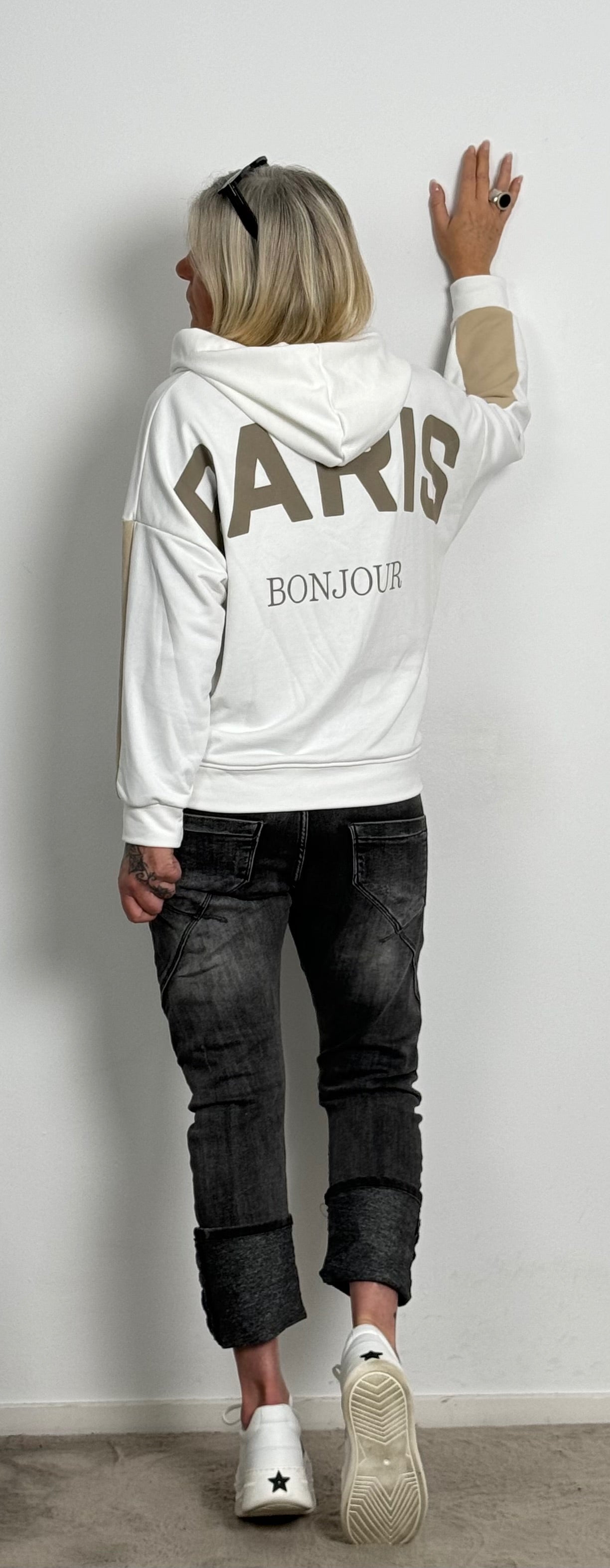 Hoodie "PARIS" - wit-taupe