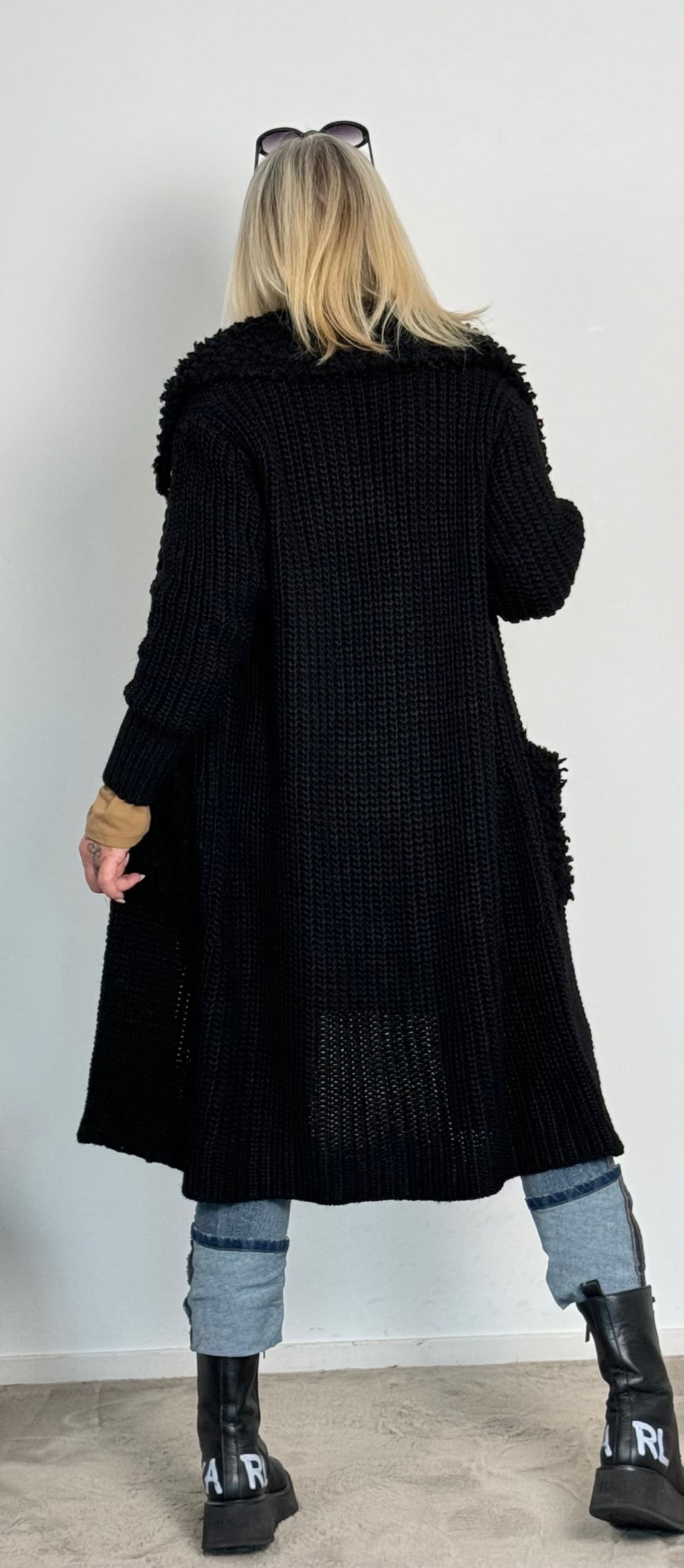 Chunky knit coat "Svenja" - black