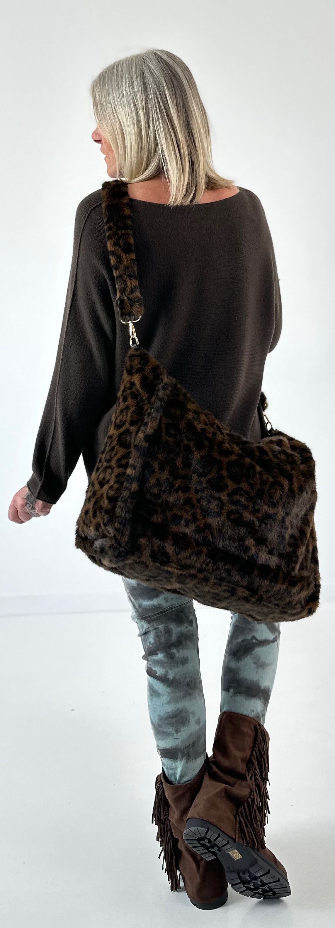 XXL shopper model "Fluffy" - Leo- mocha-black