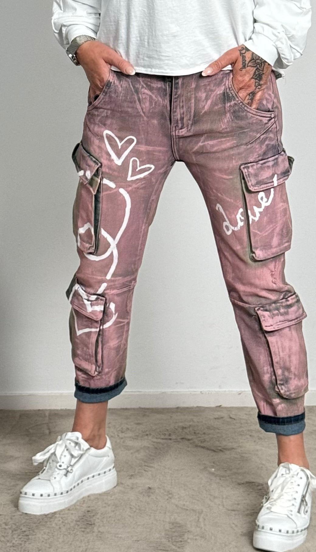 Cargo Jeans Hose "Billie" - denim-rosa