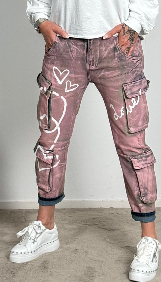 Cargo jeans trousers "Billie" - denim pink