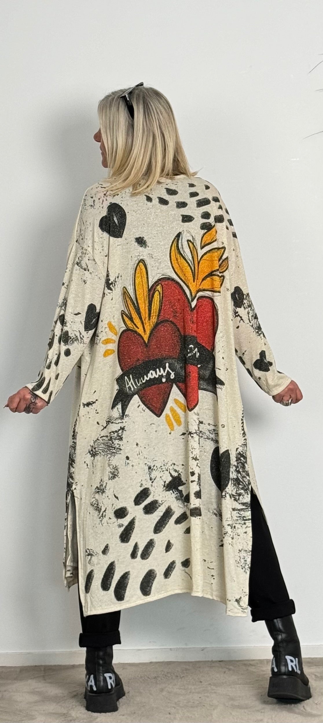 Fine knit coat "Always" - beige-black-multi-coloured