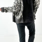Oversized denim jack met gebreide inzetstukken, model "Ash Grey" - grijs-denim