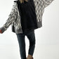 Oversized denim jack met gebreide inzetstukken, model "Ash Grey" - grijs-denim