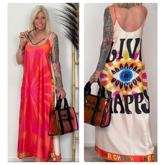 Kleid mit verstellbaren Trägern "Live Happy" - mehrfarbig