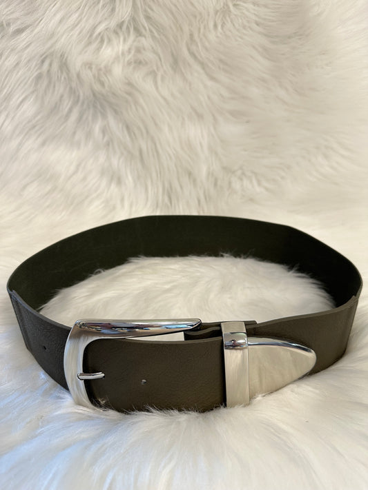 Stretch riem model "Blair" - olijf-zilver