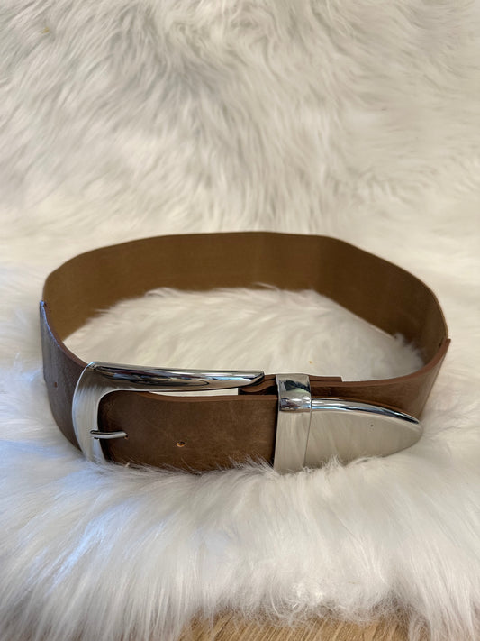 Stretch riem model "Blair" - bruin-zilver