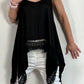 Shiny long top with crochet cuffs and fringes "Malu" - black