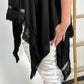 Shiny long top with crochet cuffs and fringes "Malu" - black