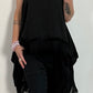 Shiny long top with crochet cuffs and fringes "Malu" - black