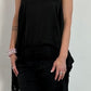 Shiny long top with crochet cuffs and fringes "Malu" - black