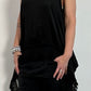 Shiny long top with crochet cuffs and fringes "Malu" - black