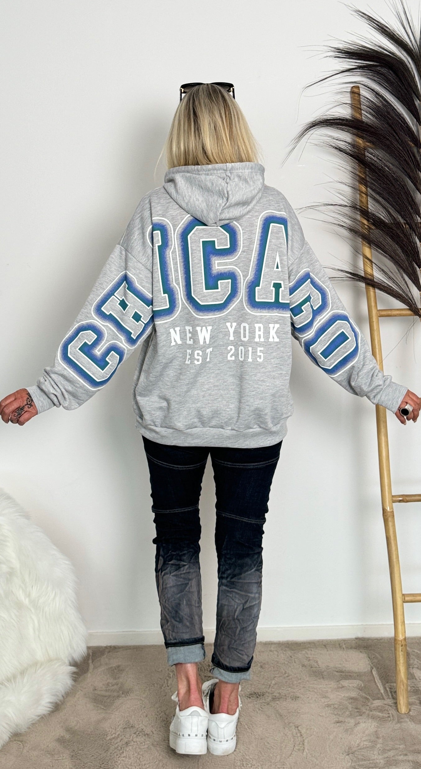 Hoodie met 3D-print "CHICAGO" - grijs