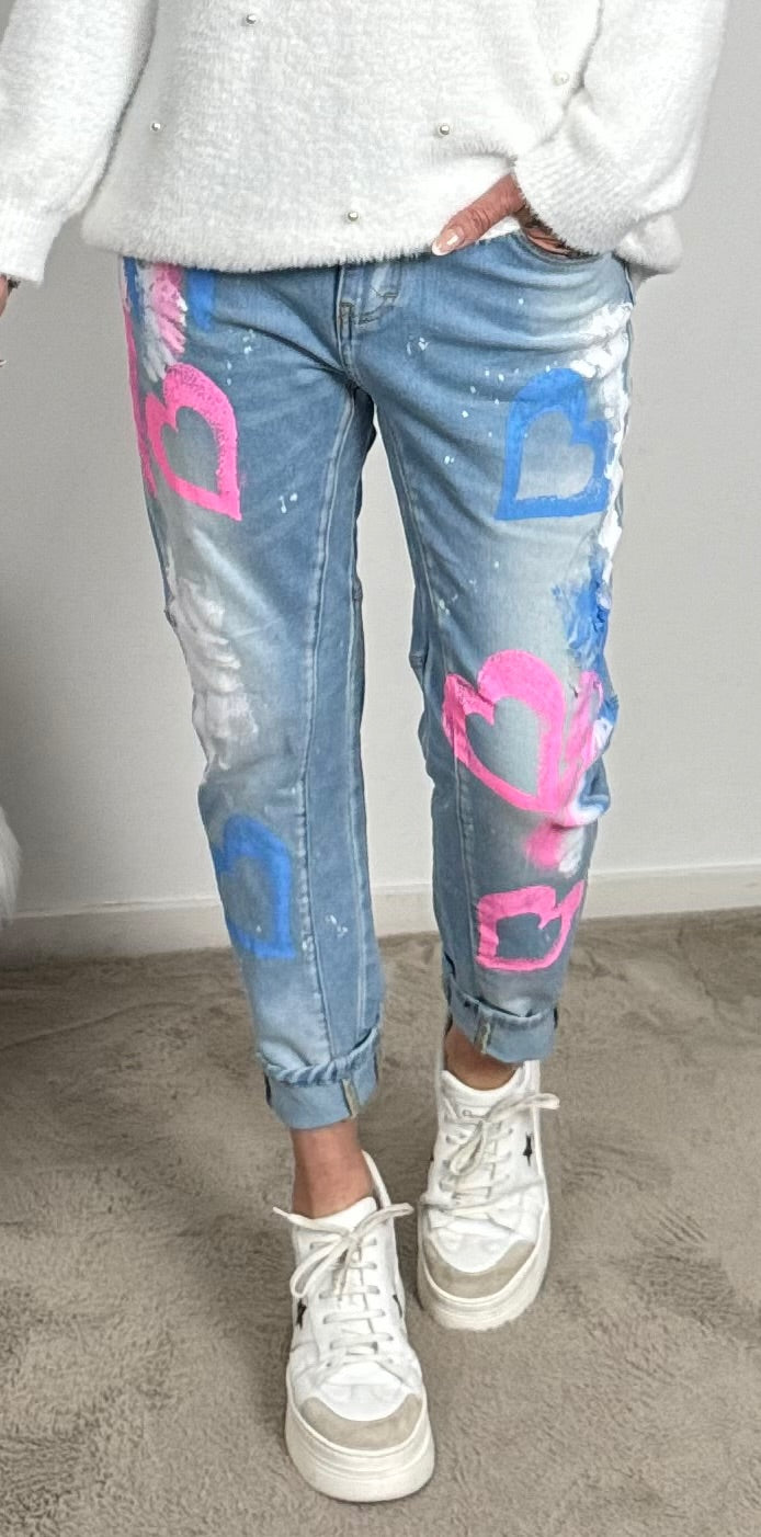 Jeans trousers "Heart Graffiti" - denim