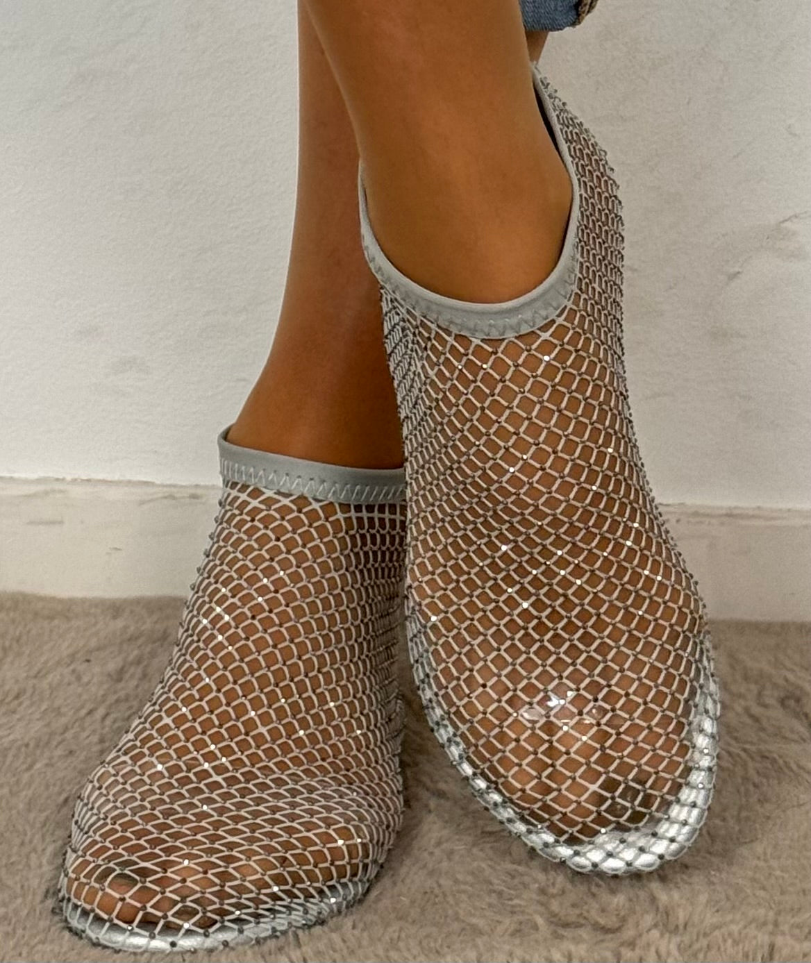 Strumpf Sandale mit Glitzersteinchen "Formentera" - silber