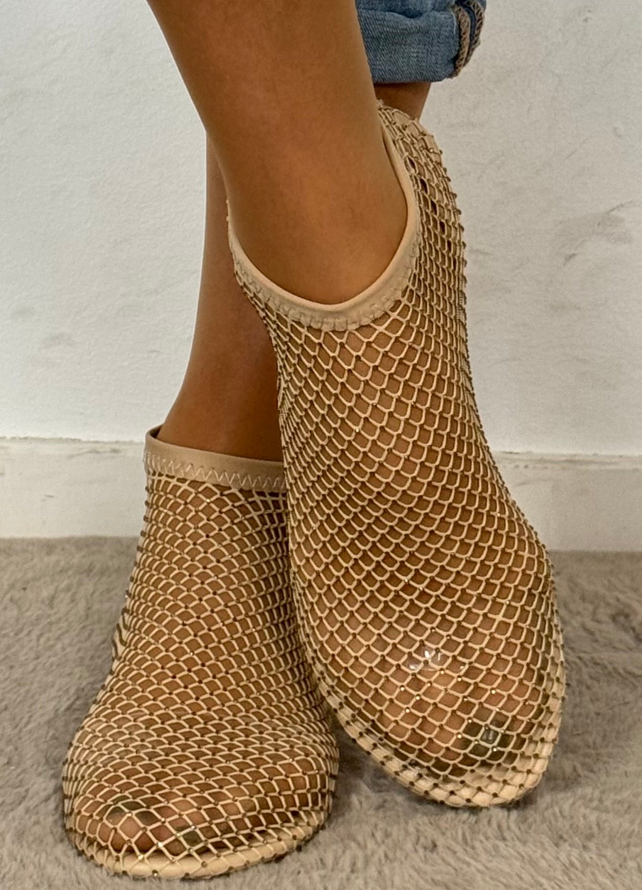 Strumpf Sandale mit Glitzersteinchen "Formentera" - gold