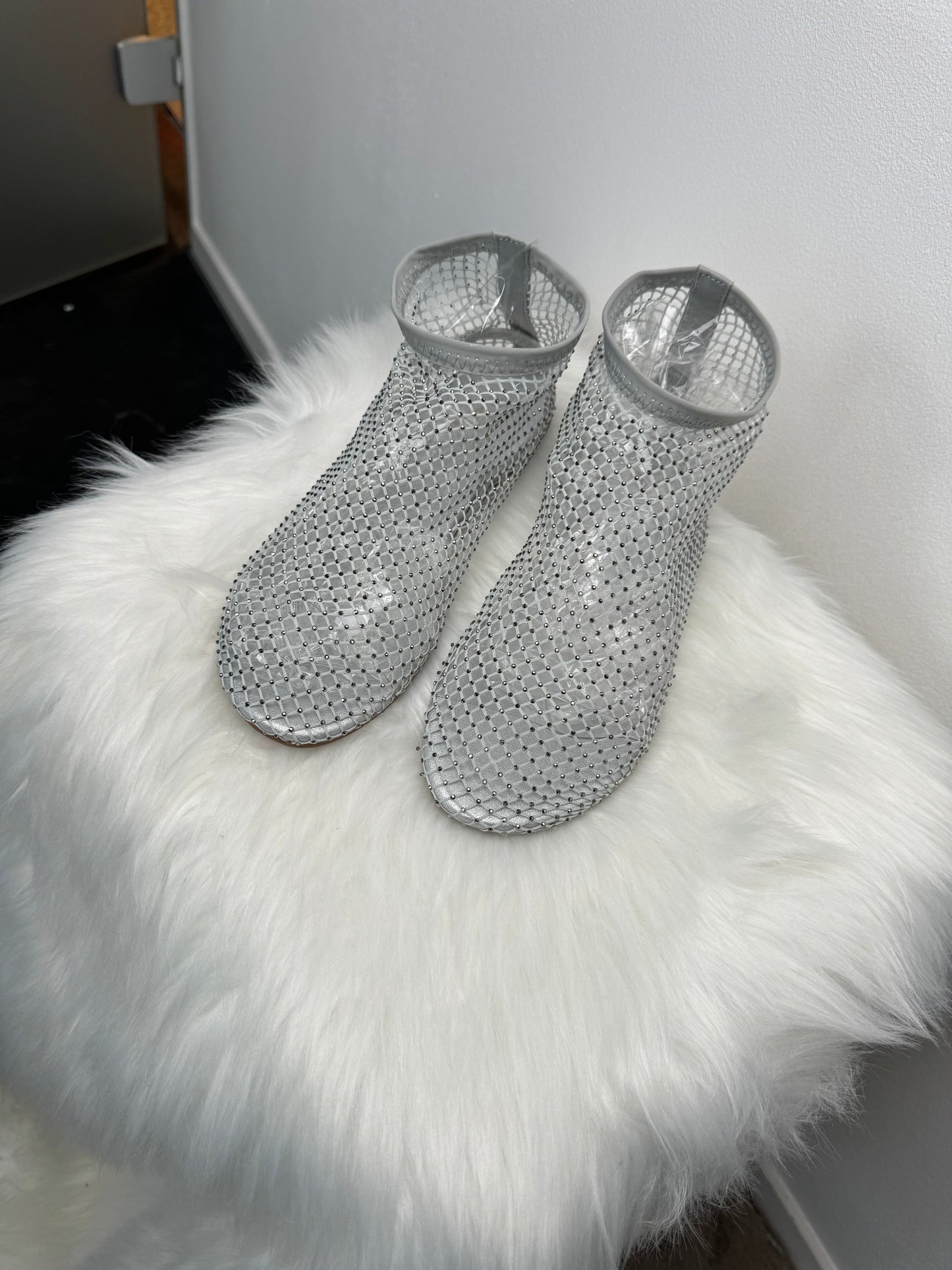 Stocking sandal with glitter stones "Formentera" - silver