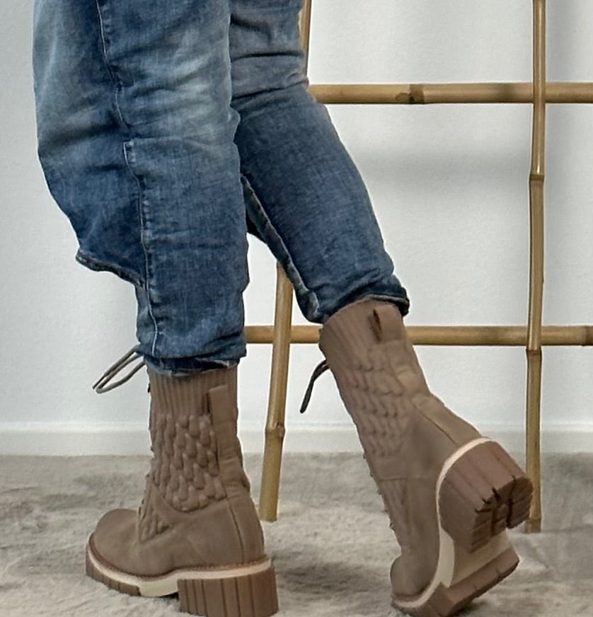 Beige Chunky Lace-Up Ankle Boots: Clarissa