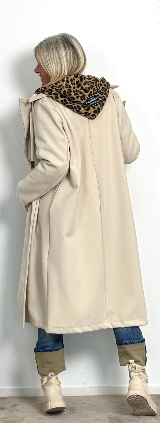 Mantel mit Leo Sweatshirt Einsatz "Lulu" - beige