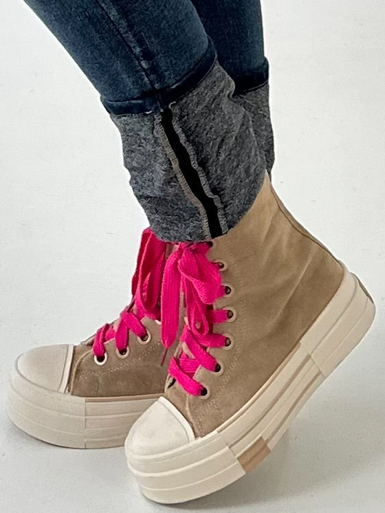 Bootie with platform sole and teddy strap model "Nora" - beige