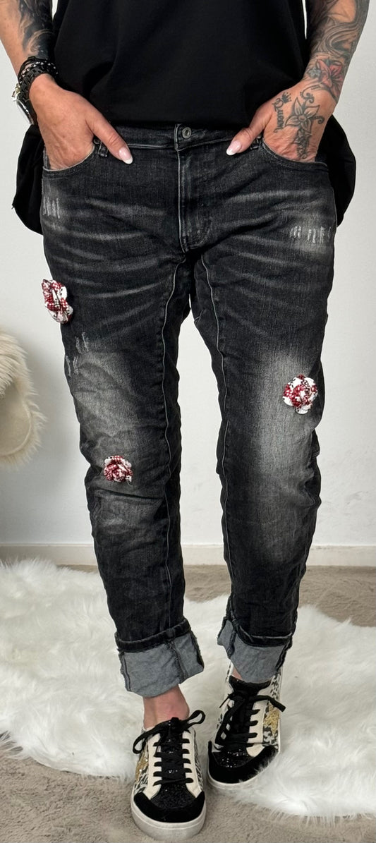 Jeans "Coco" - schwarz-used