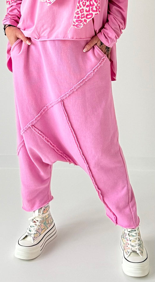 Harem pants with terry cloth seams model "Xana" - pink