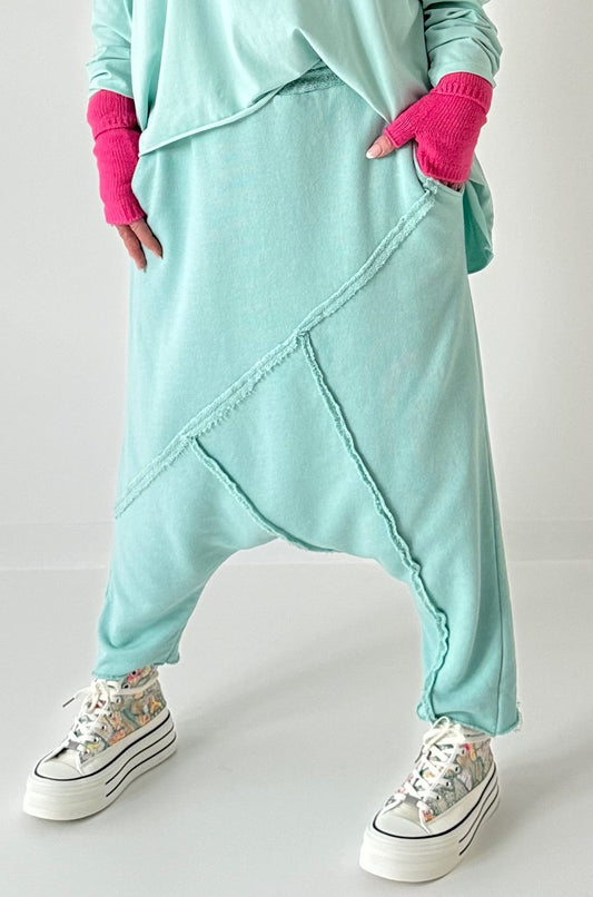 Harem pants with terry cloth seams model "Xana" - watergreen