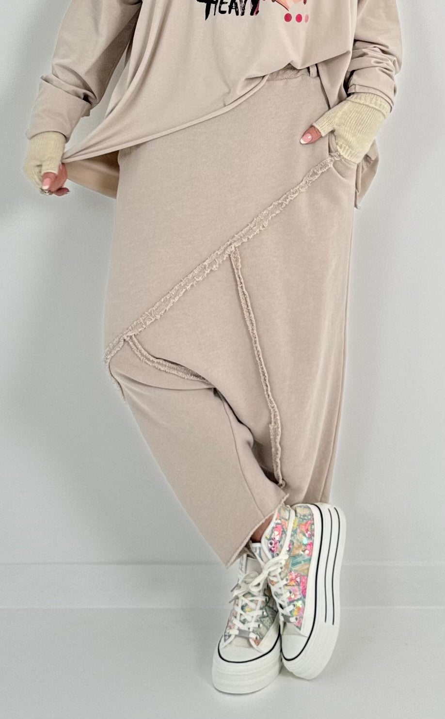 Harem pants with terry cloth seams model "Xana" - beige