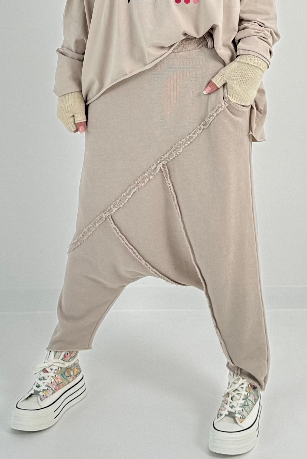 Harem pants with terry cloth seams model "Xana" - beige