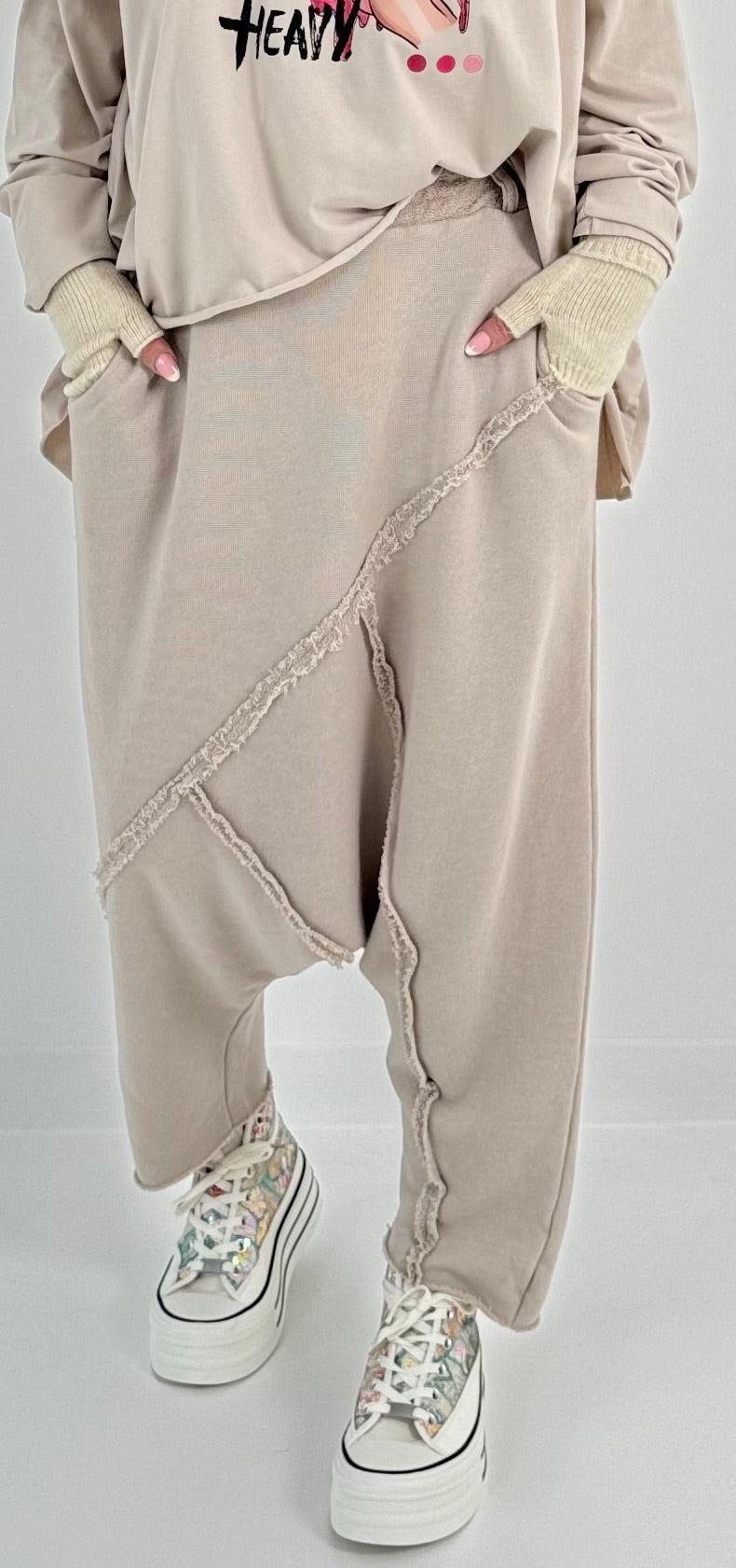 Harem pants with terry cloth seams model "Xana" - beige