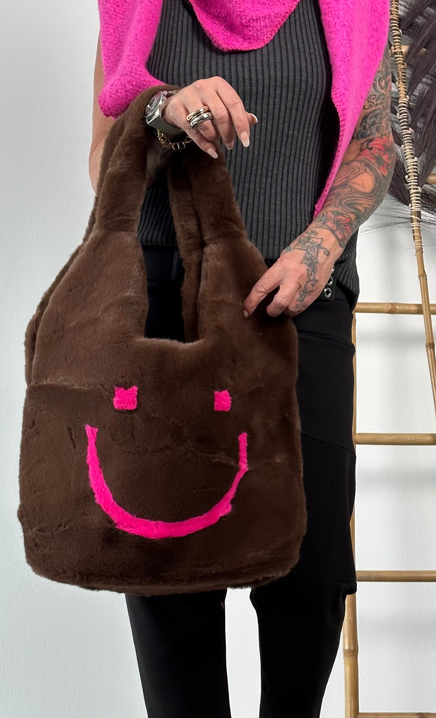 Plush bag "Smile" - chocolate pink