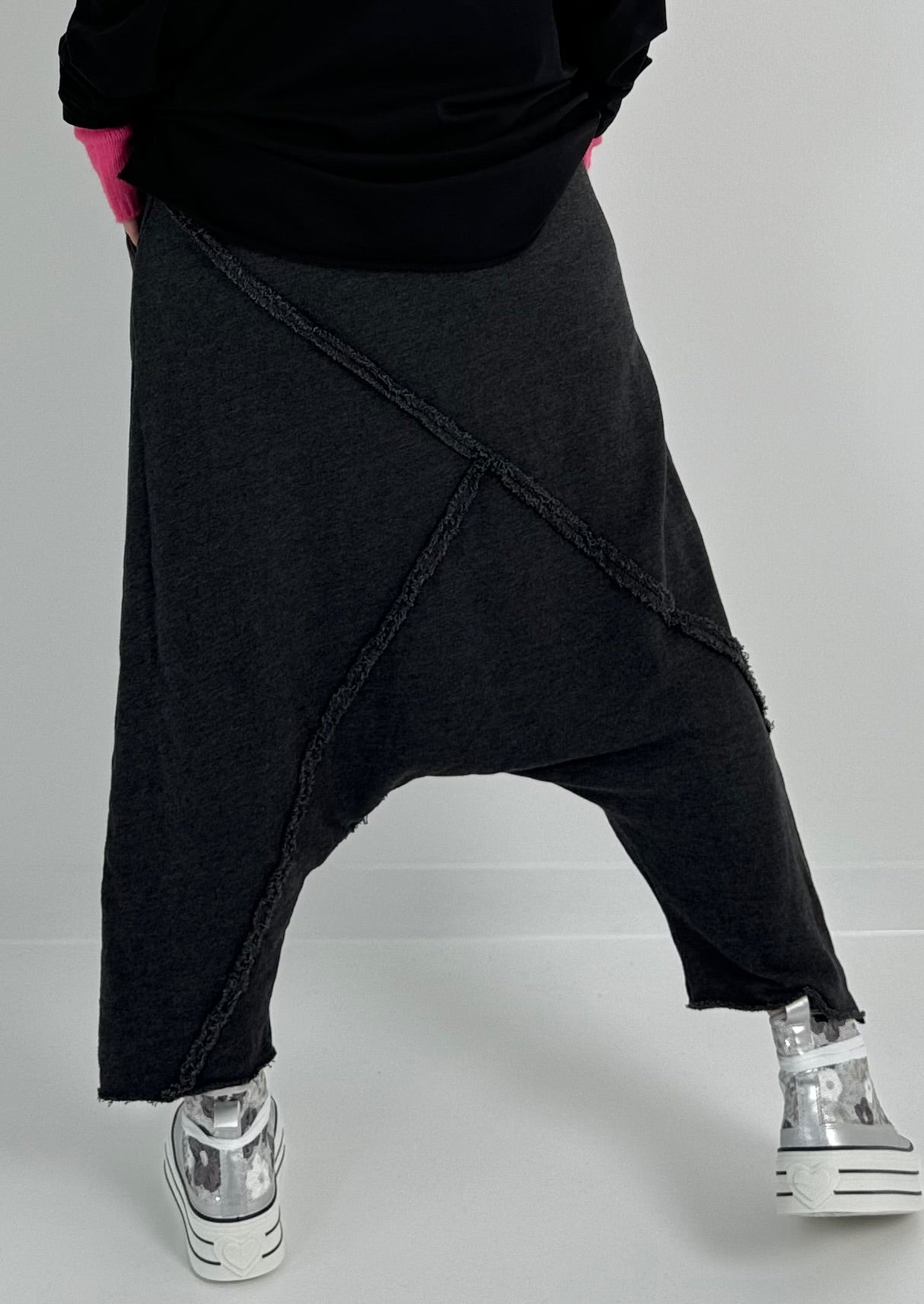 Harem pants with terry cloth seams model "Xana" - anthracite